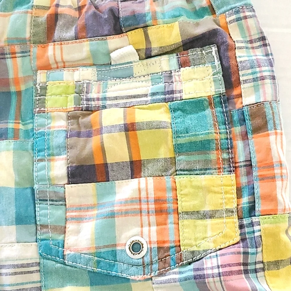 GAP Cream Madras Plaid Pastel Grandpa Beach Pool Swim Trunks Little Boys XL